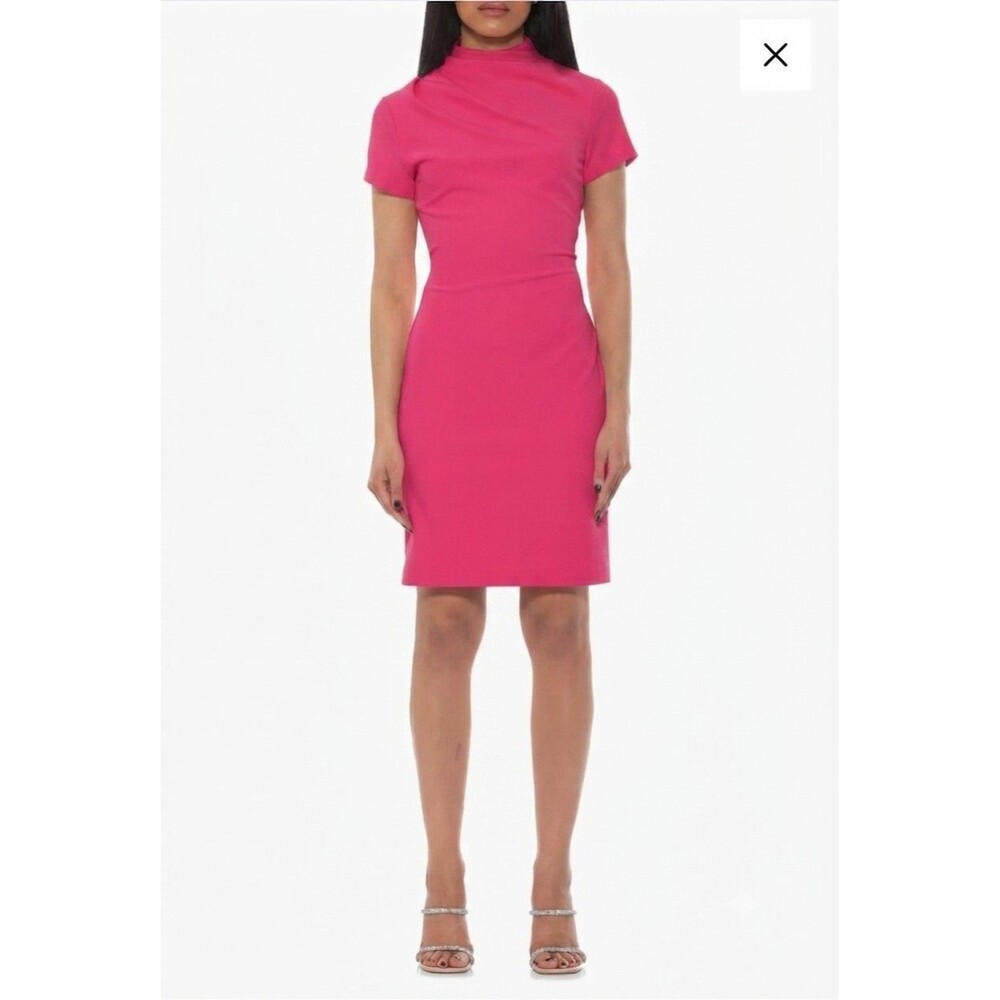 Alexia Admor Sadee Draped Mock Neck Bodycon Mini Dress Barbiecore Hot Pink Sz XS